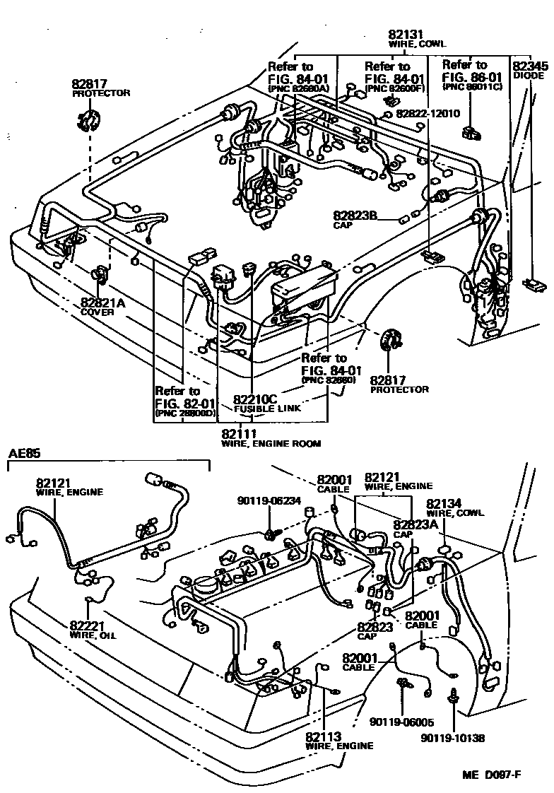 Toyota COROLLA 线束和卡夹 EPC diagram — MED097F