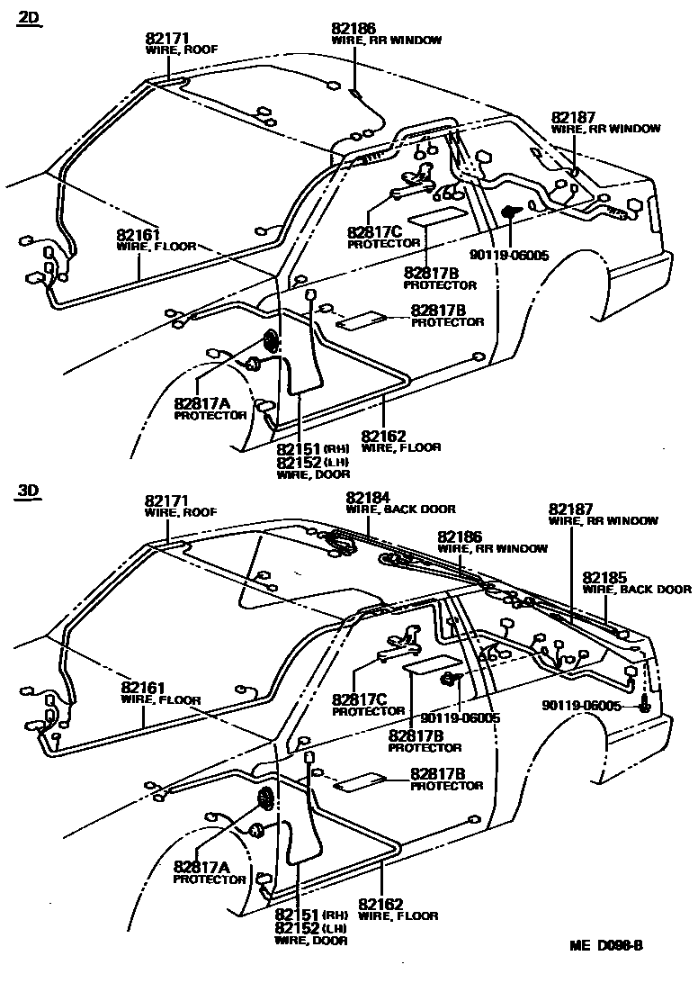Toyota COROLLA 线束和卡夹 EPC diagram — MED098B