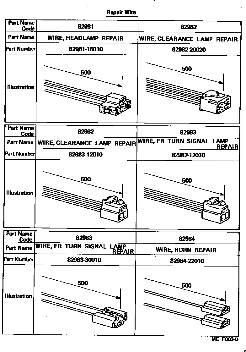 Toyota COROLLA 线束和卡夹 EPC diagram — MEF003D