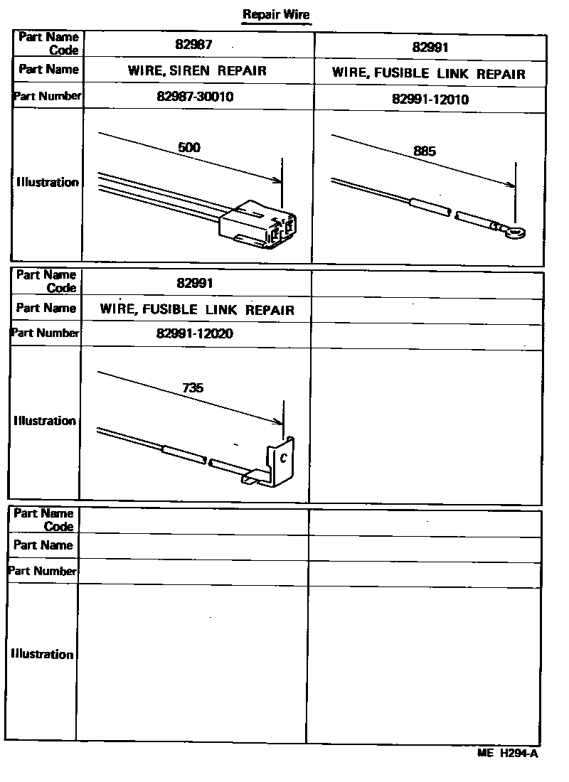 Toyota COROLLA 线束和卡夹 EPC diagram — MEH294A
