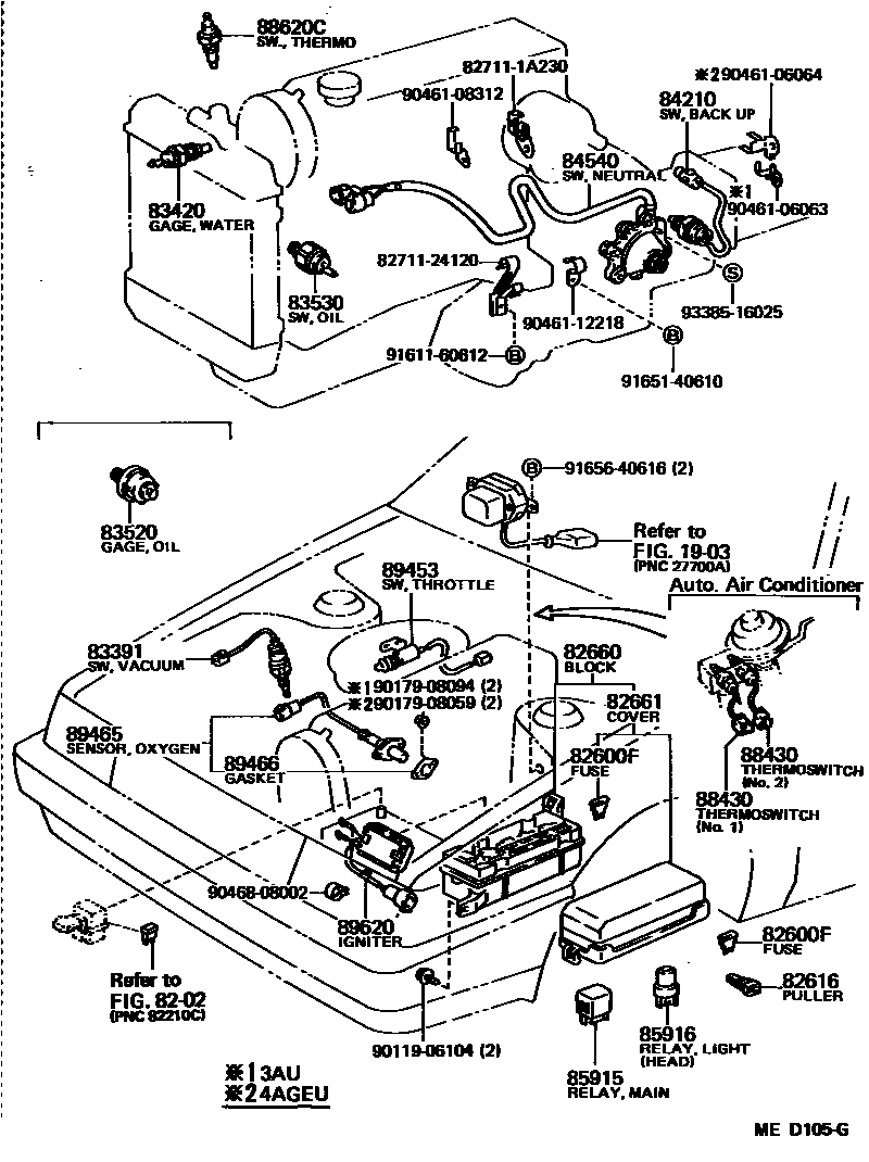 Toyota COROLLA 开关和继电器和ECU EPC diagram — MED105G