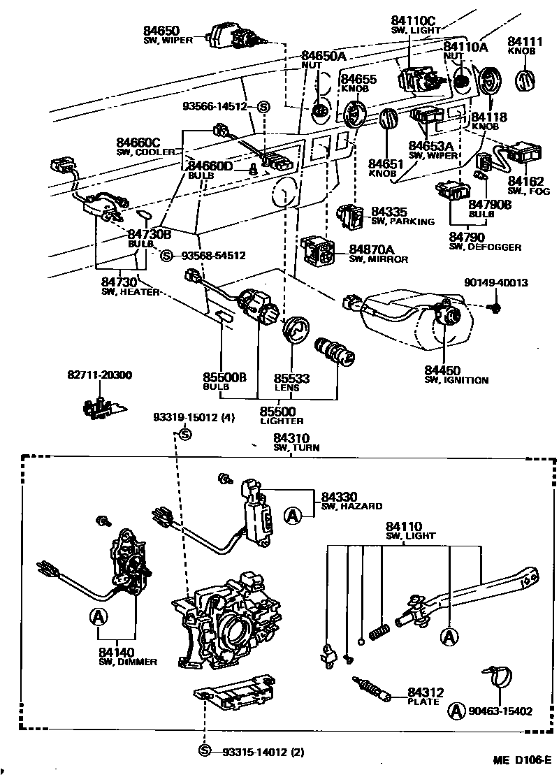 Toyota COROLLA 开关和继电器和ECU EPC diagram — MED106E
