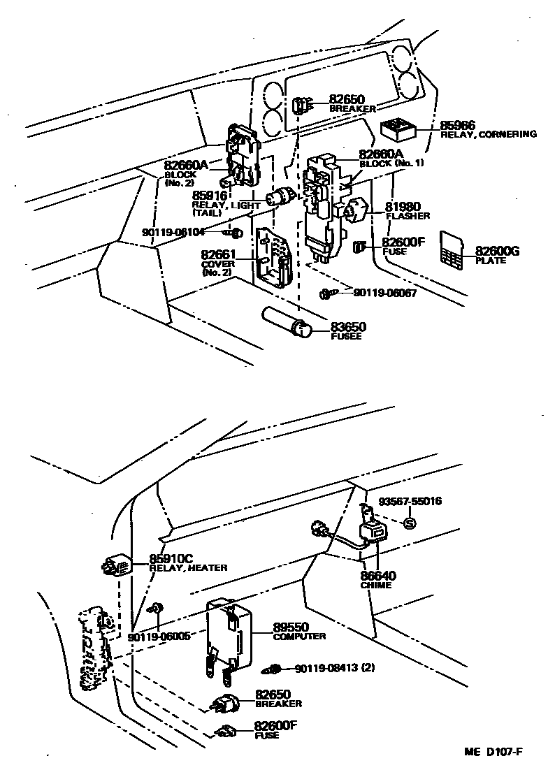 Toyota COROLLA 开关和继电器和ECU EPC diagram — MED107F