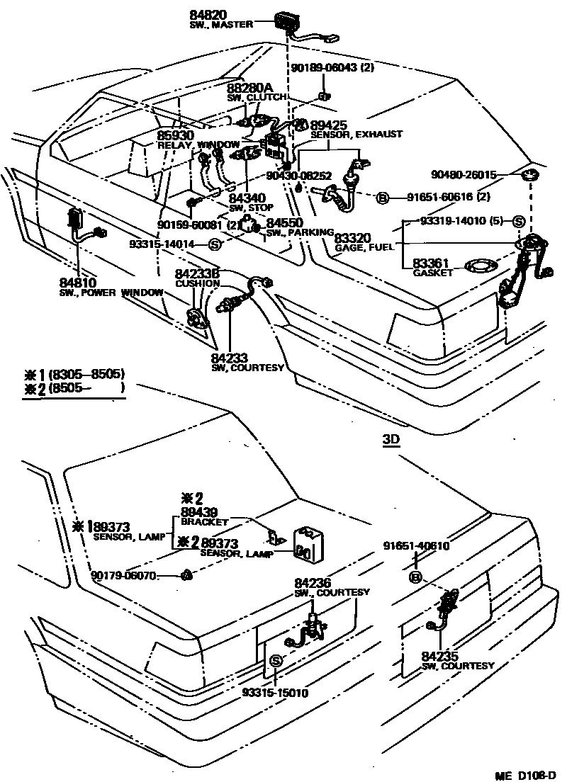 Toyota COROLLA 开关和继电器和ECU EPC diagram — MED108D