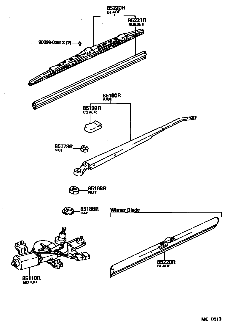 Toyota COROLLA 后刮水器 EPC diagram — MED513