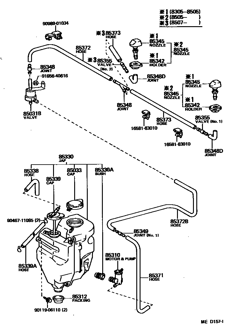 Toyota COROLLA 挡风玻璃清洗器 EPC diagram — MED157I