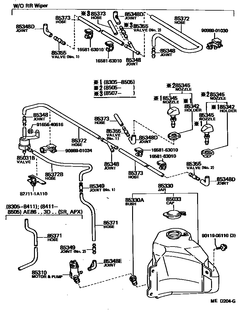 Toyota COROLLA 挡风玻璃清洗器 EPC diagram — MED204G