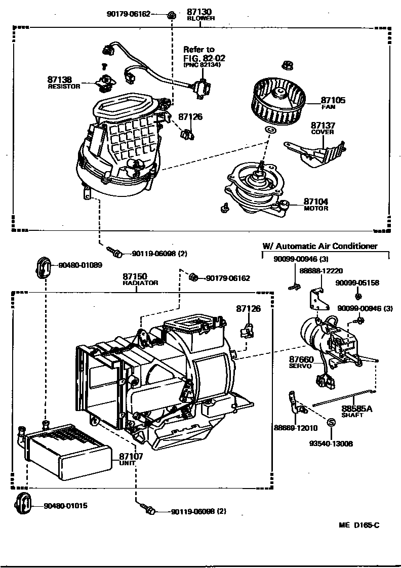 Toyota COROLLA 暖风和空调系统 - 加热装置和鼓风机 EPC diagram — MED165C