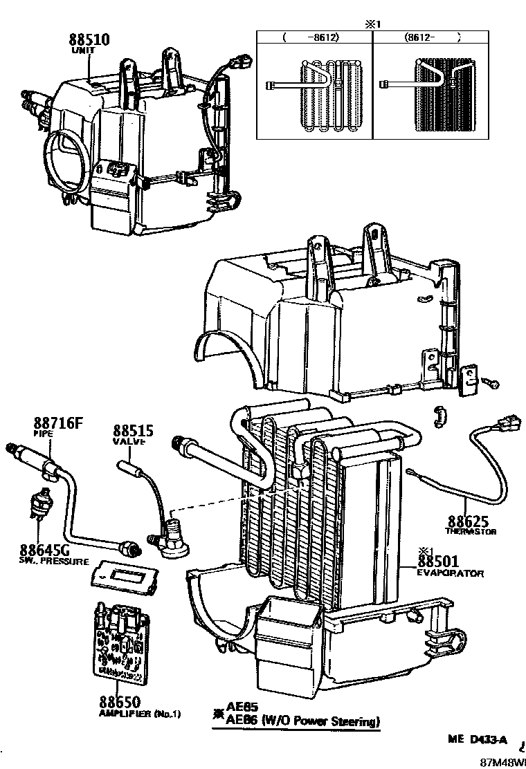 Toyota COROLLA 暖风和空调系统 - 冷却器组件 EPC diagram — 87M48WB