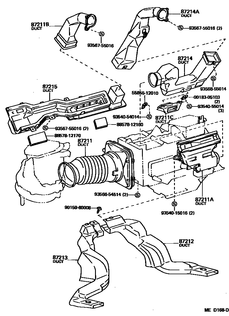 Toyota COROLLA 暖风和空调系统 - 控制器和风管 EPC diagram — MED168D