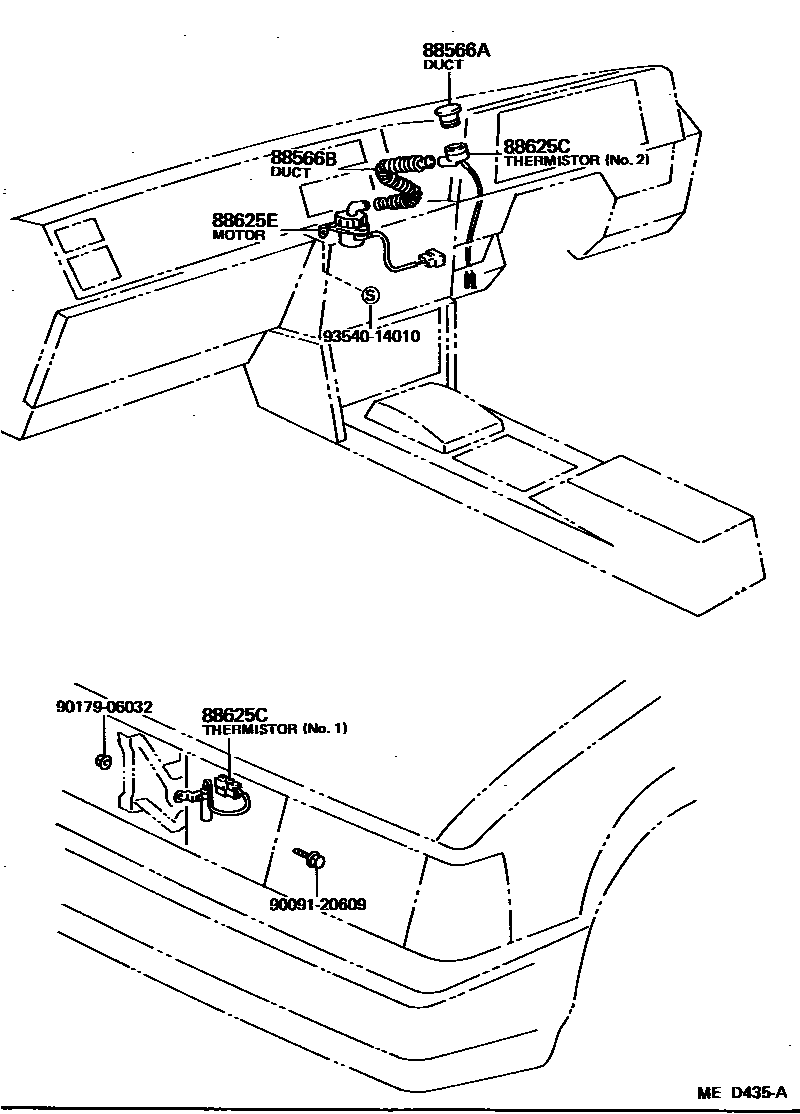 Toyota COROLLA 暖风和空调系统 - 控制器和风管 EPC diagram — MED435A