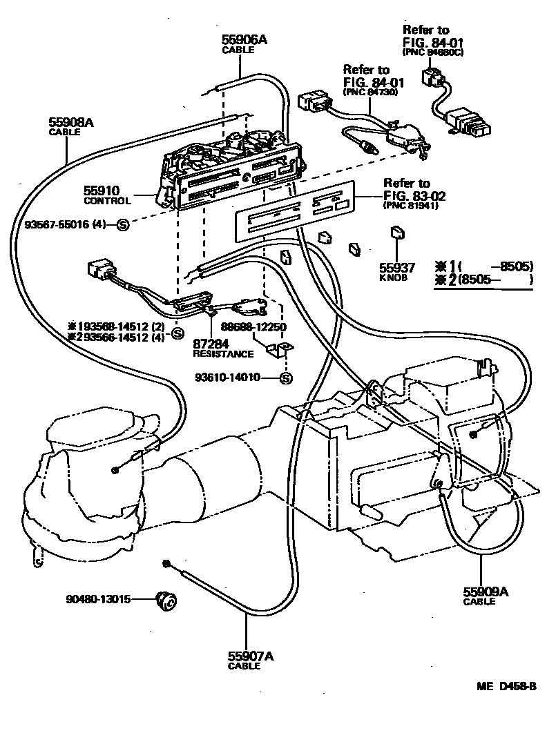 Toyota COROLLA 暖风和空调系统 - 控制器和风管 EPC diagram — MED458B
