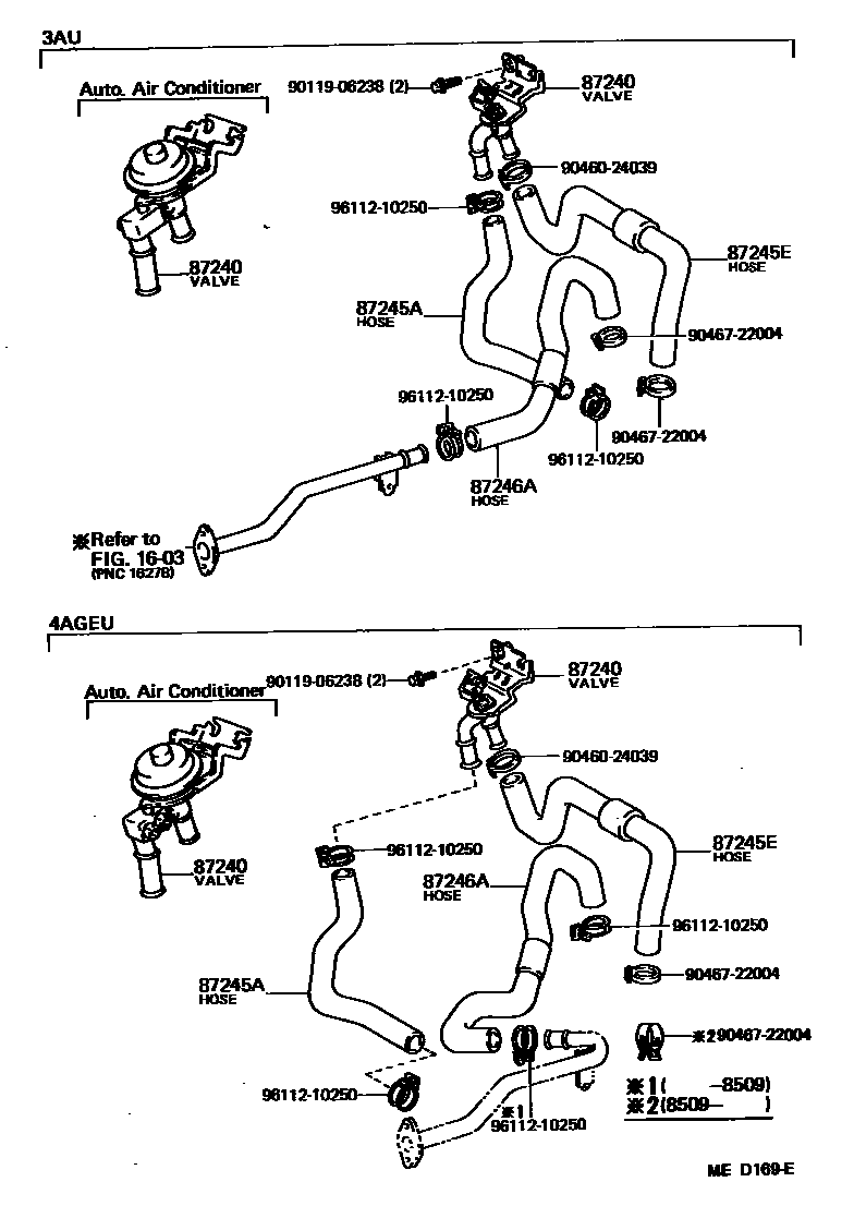 Toyota COROLLA 暖风和空调系统 - 水管 EPC diagram — MED169E