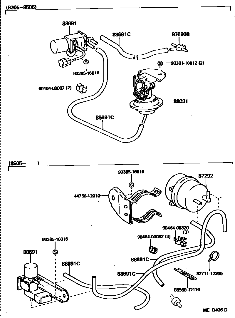Toyota COROLLA 暖风和空调系统 - 真空管 EPC diagram — MED436D