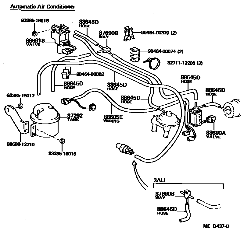 Toyota COROLLA 暖风和空调系统 - 真空管 EPC diagram — MED437D