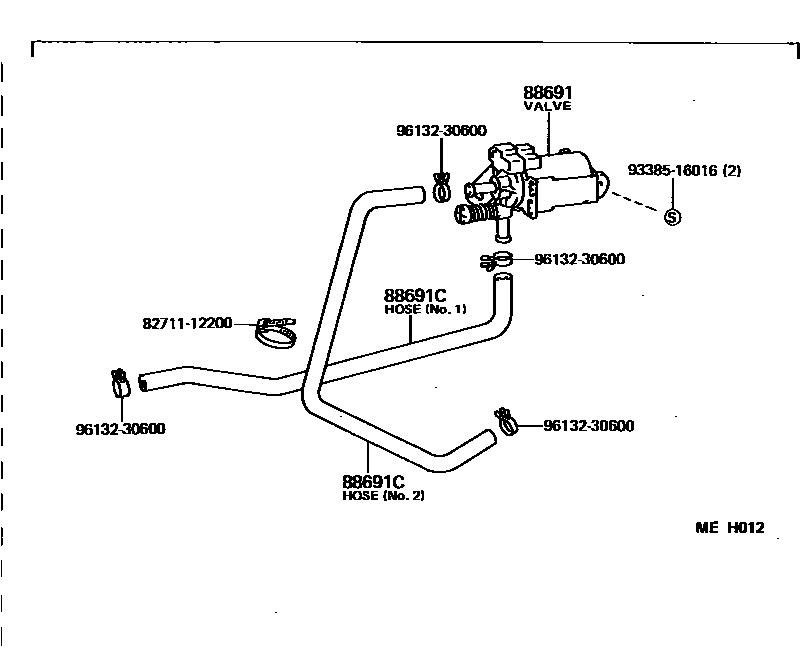 Toyota COROLLA 暖风和空调系统 - 真空管 EPC diagram — MEH012