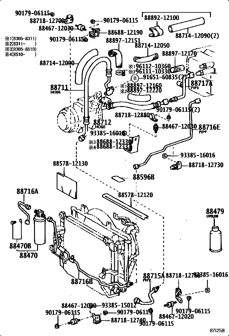 Toyota COROLLA Heating & Air Conditioning - Cooler Piping EPC diagram — 87I258
