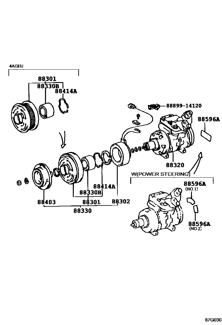Toyota COROLLA Heating & Air Conditioning - Compressor EPC diagram — 87G030