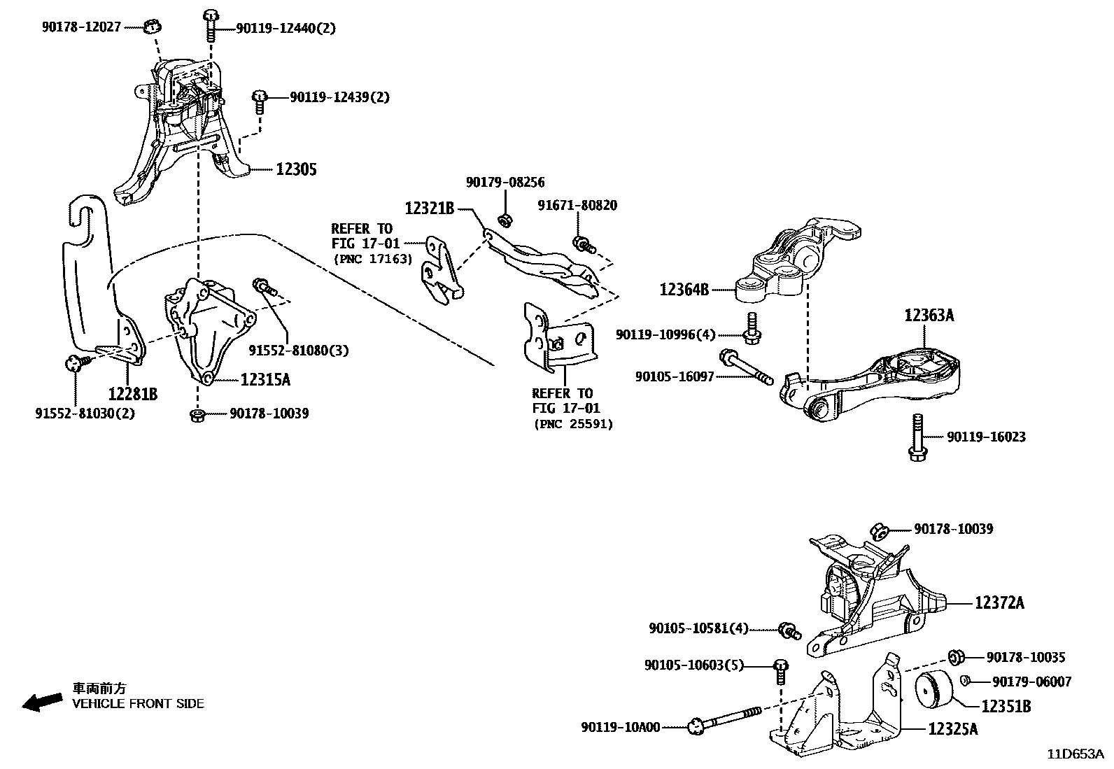 Toyota COROLLA Engine Mounting EPC diagram — 11D653A
