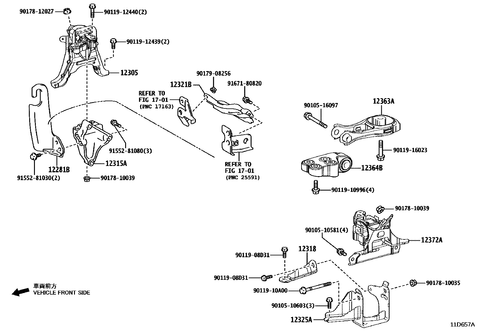 Toyota COROLLA Engine Mounting EPC diagram — 11D657A