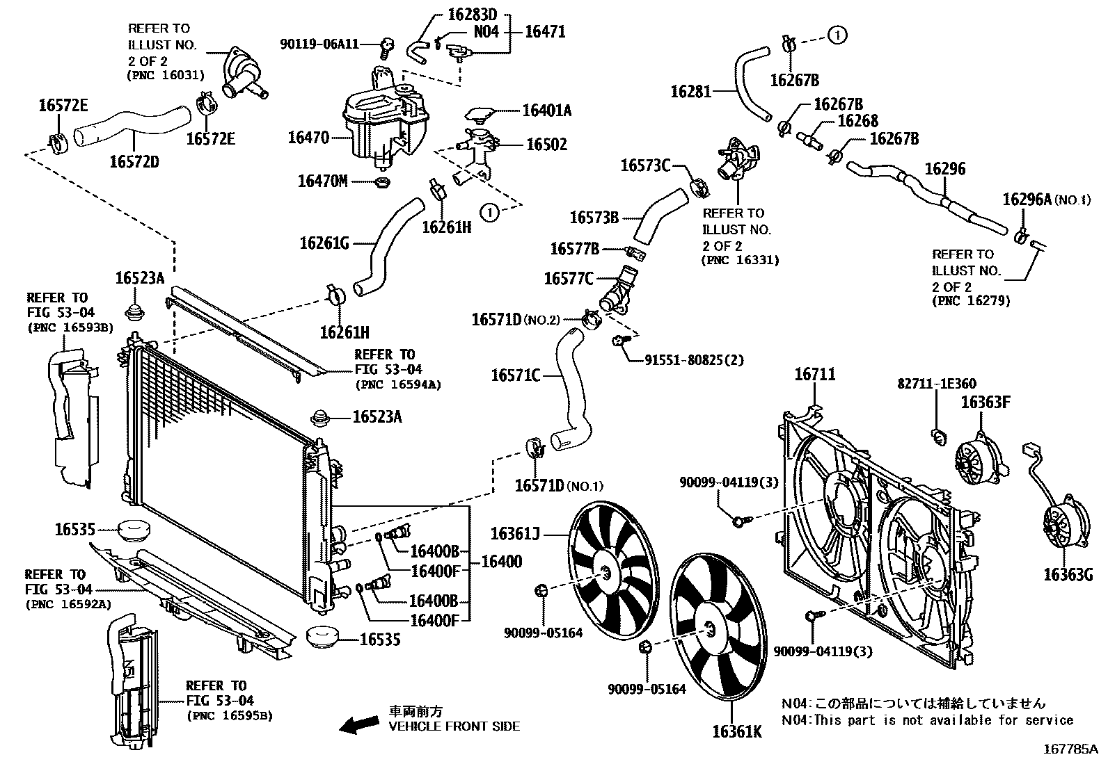 Toyota COROLLA RADIATOR & WATER OUTLET EPC diagram — 167785A