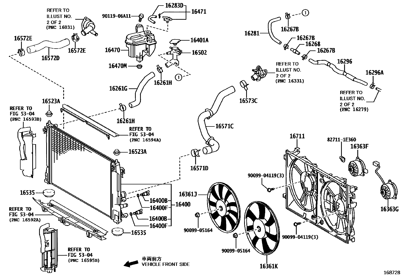 Toyota COROLLA RADIATOR & WATER OUTLET EPC diagram — 168728