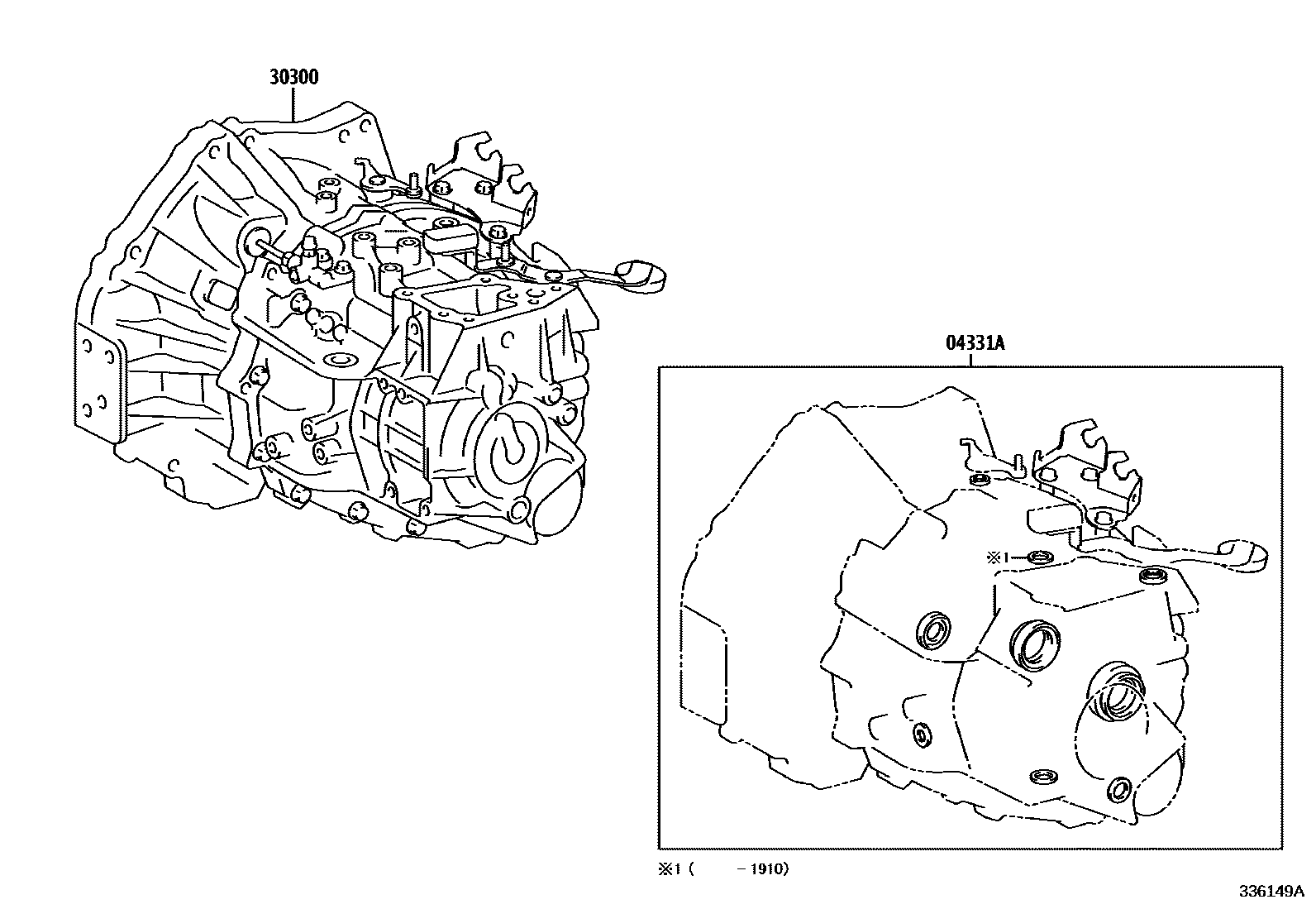 Toyota COROLLA 传动桥或变速器总成和衬垫组件(MTM) EPC diagram — 336149A