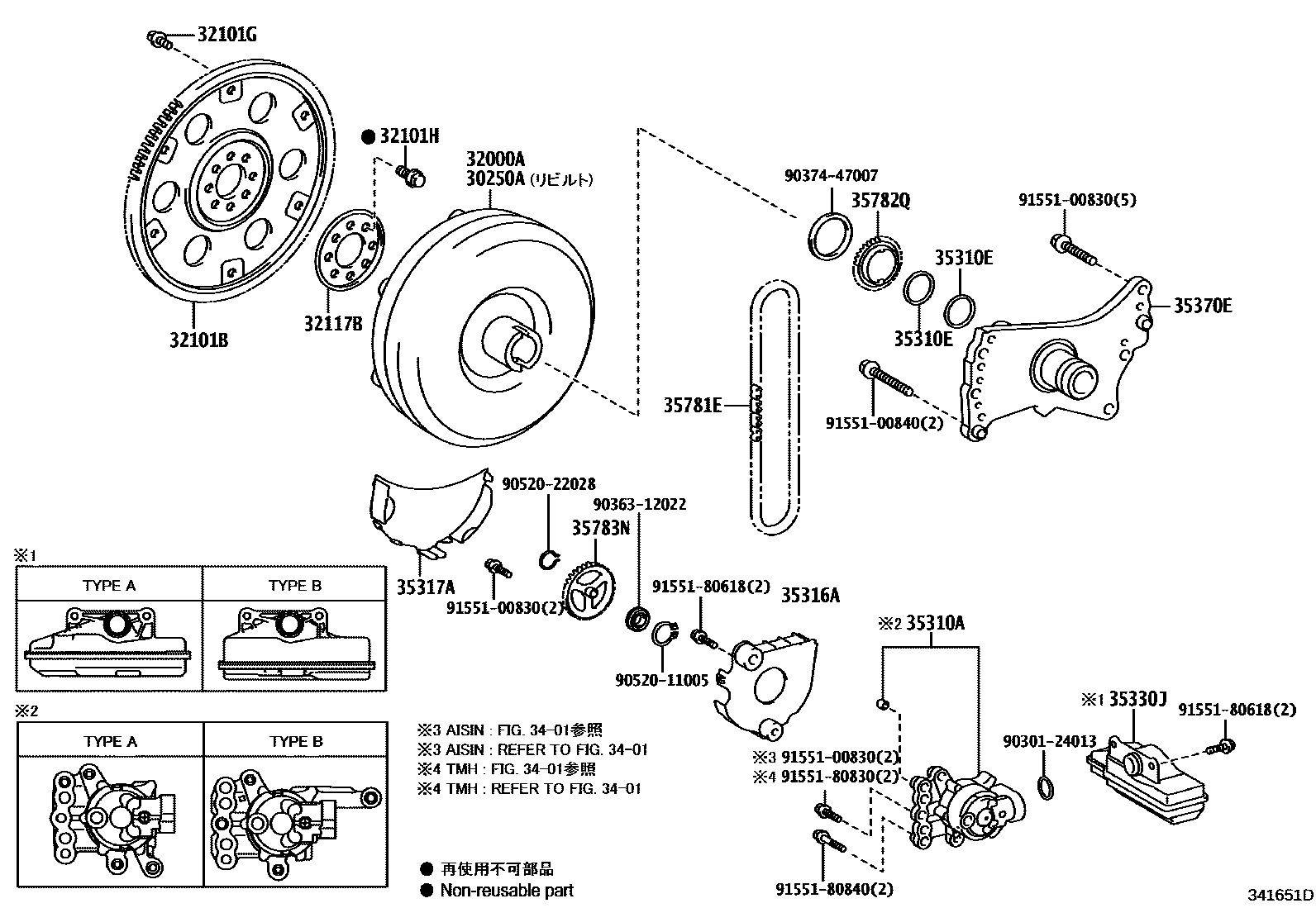 Toyota COROLLA 变矩器、前油泵(CVT) EPC diagram — 341651D