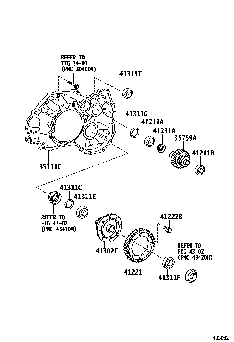 Toyota COROLLA 前桥壳和差速器 EPC diagram — 433962