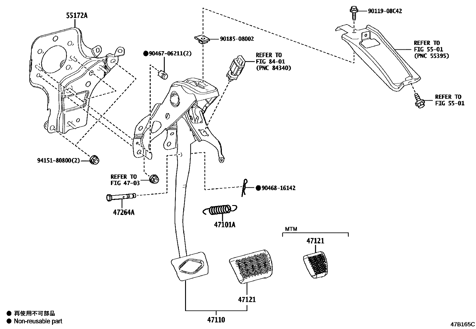 Toyota COROLLA Brake Pedal & Bracket EPC diagram — 47B165C