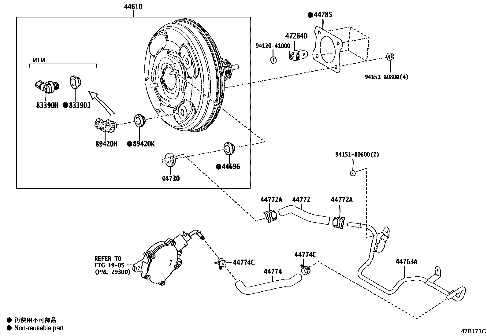 Toyota COROLLA 制动助力器和真空管 EPC diagram — 47B171C