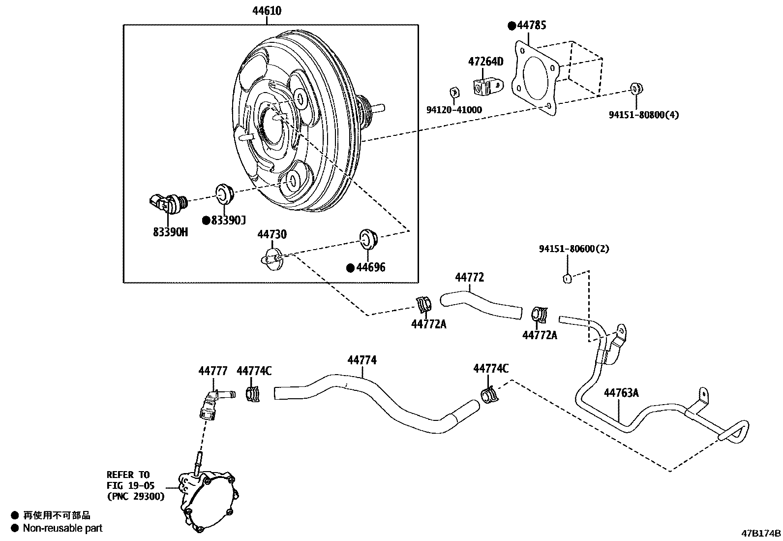 Toyota COROLLA 制动助力器和真空管 EPC diagram — 47B174B