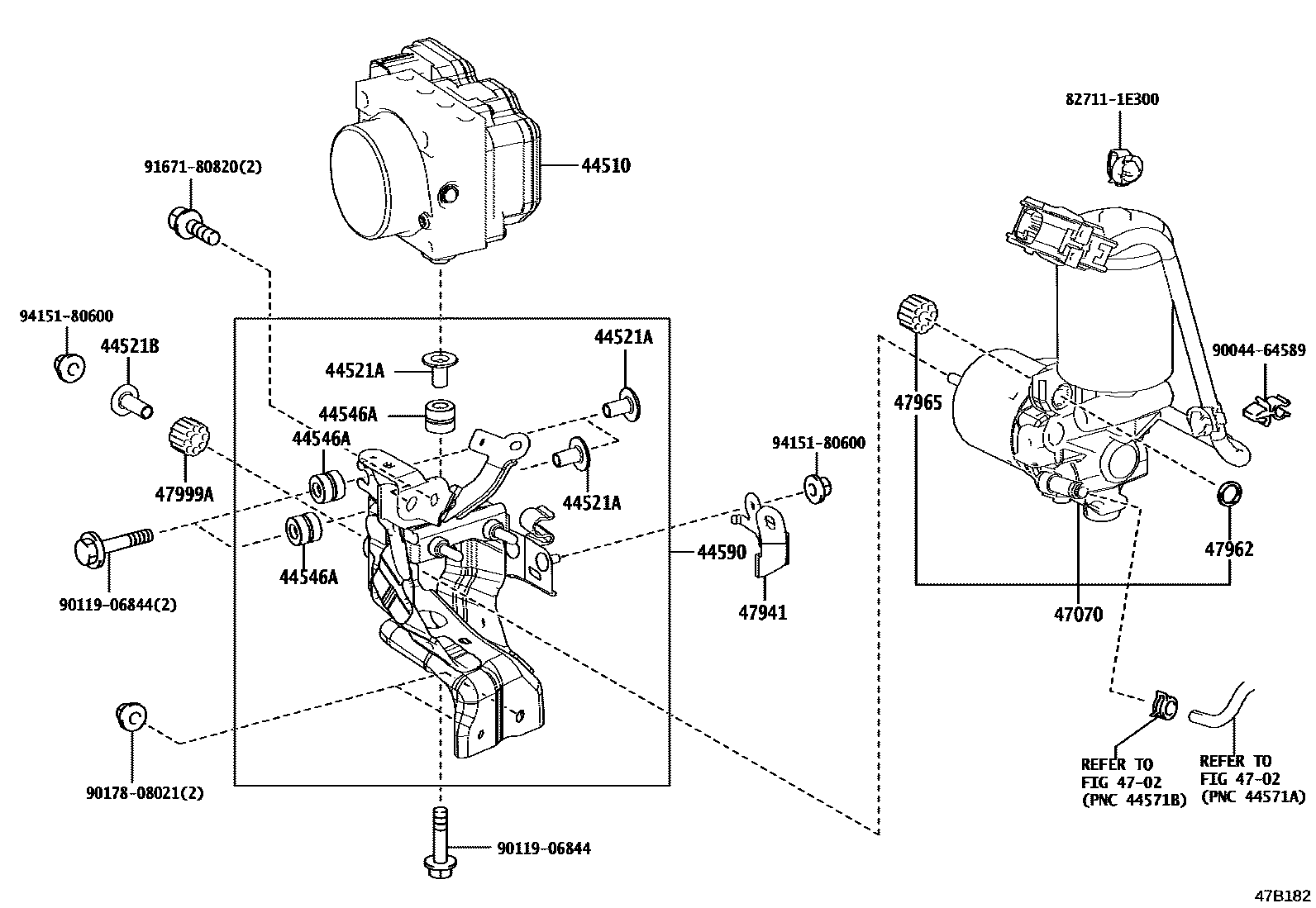 Toyota COROLLA 制动配管和卡箍 EPC diagram — 47B182