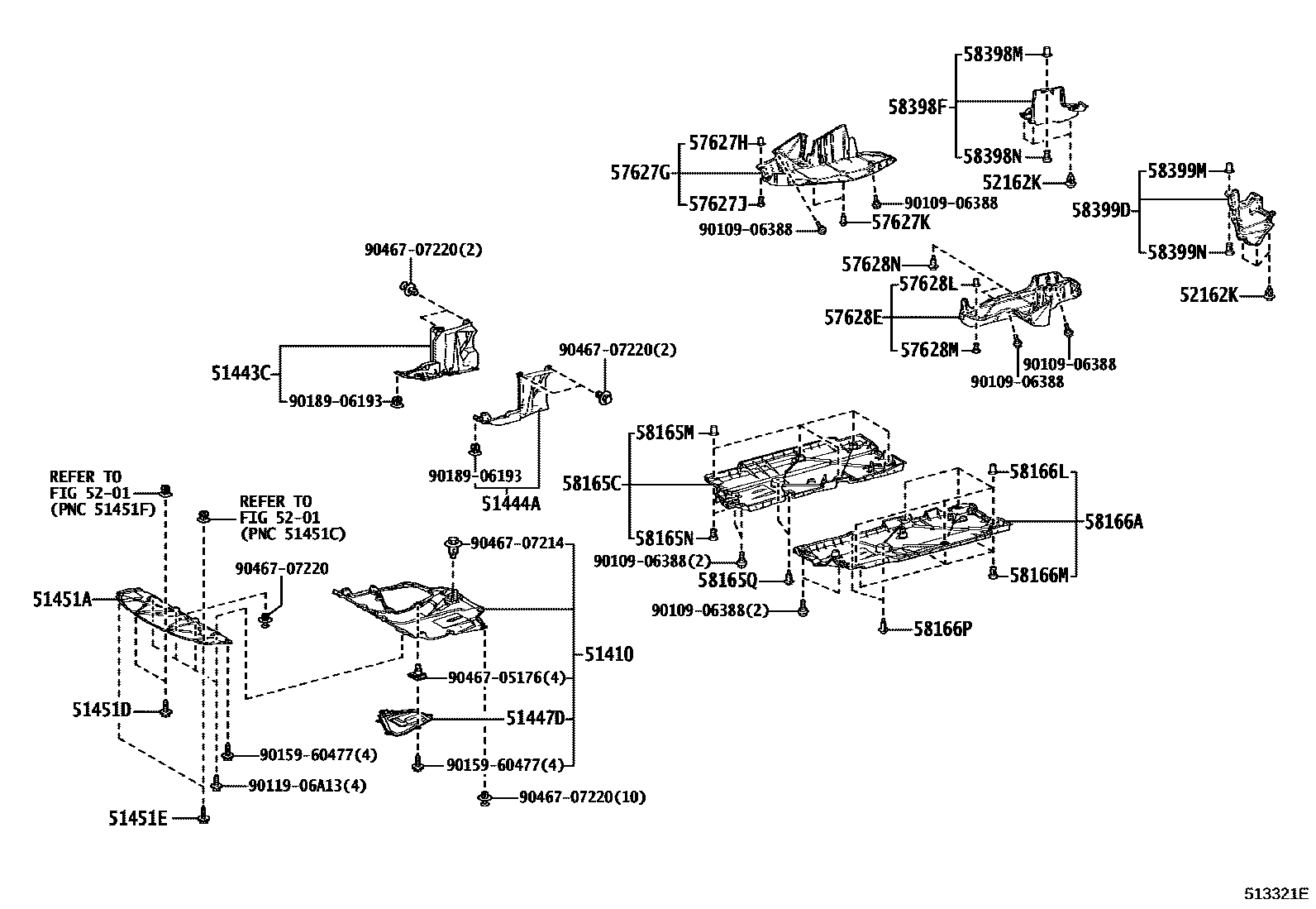 Toyota COROLLA 悬架横梁和发动机底罩 EPC diagram — 513321E