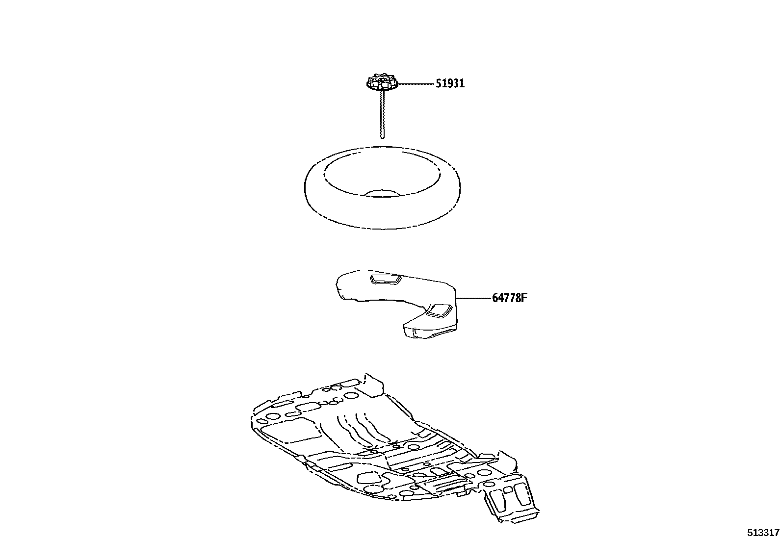 Toyota COROLLA Spare tire rack EPC diagram — 513317