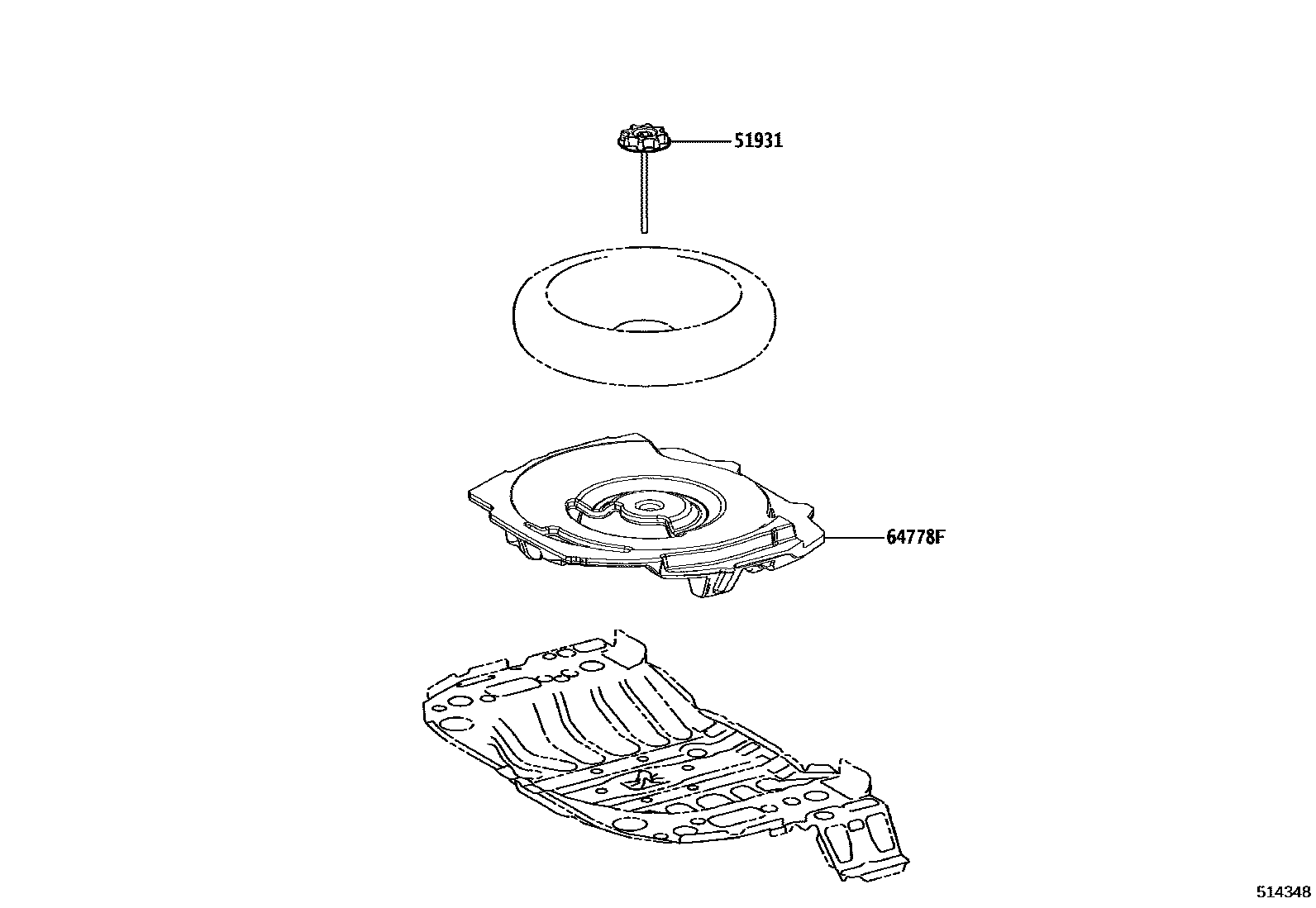 Toyota COROLLA Spare tire rack EPC diagram — 514348