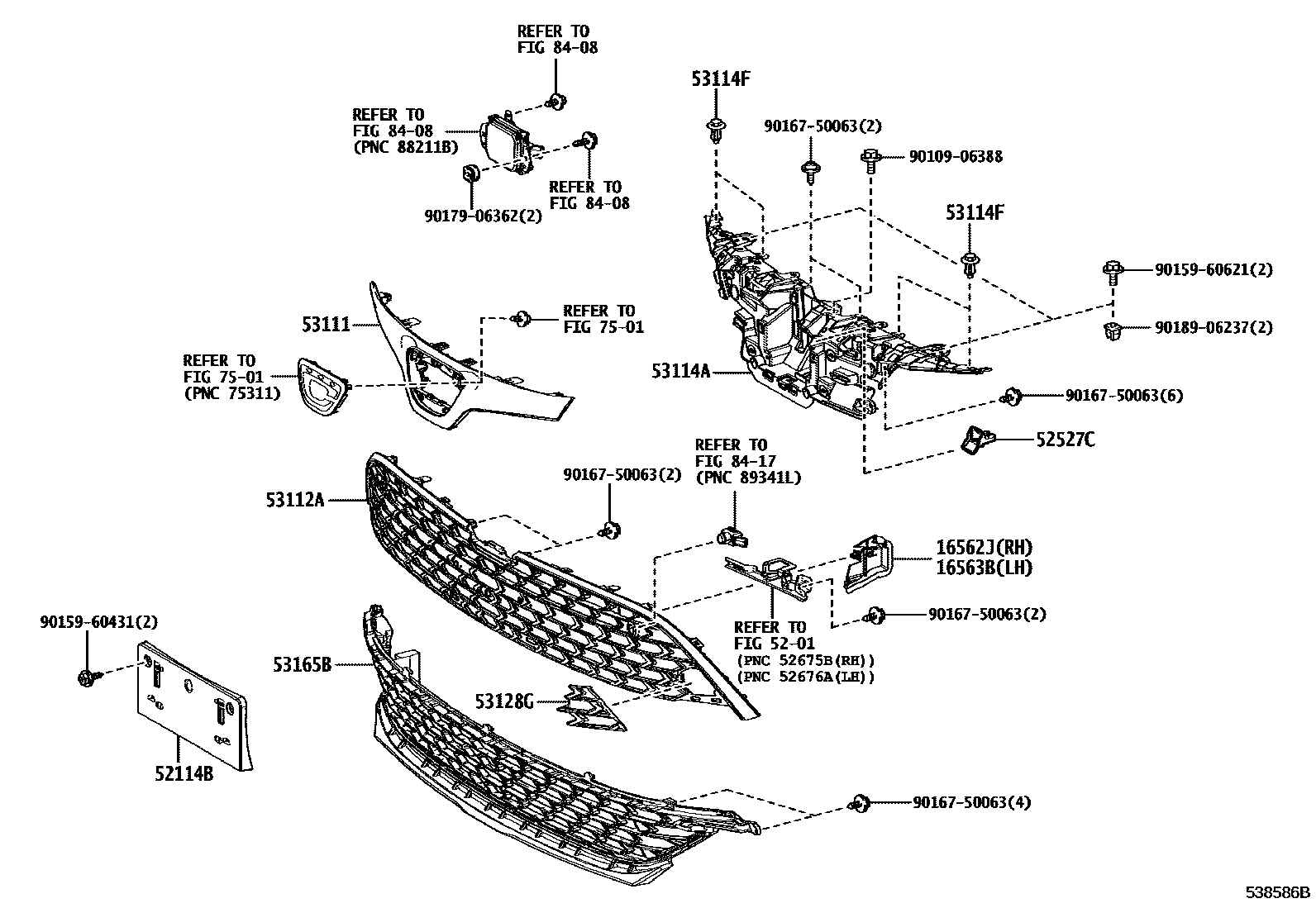 Toyota COROLLA radiator grille EPC diagram — 538586B