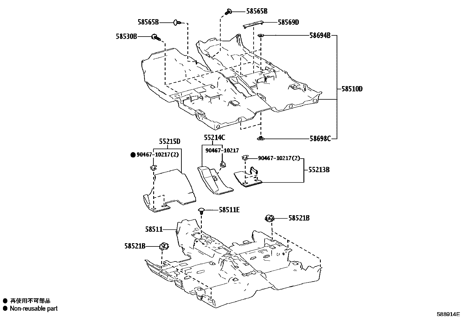 Toyota COROLLA 地板垫和地毯 EPC diagram — 588914E