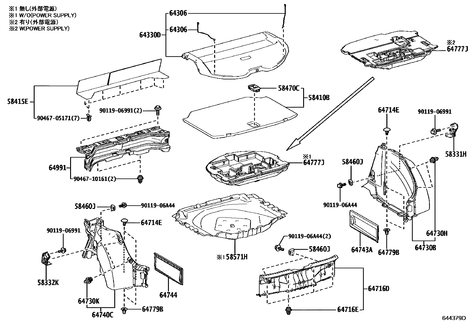 Toyota COROLLA 底板和底板装饰罩 EPC diagram — 644379D