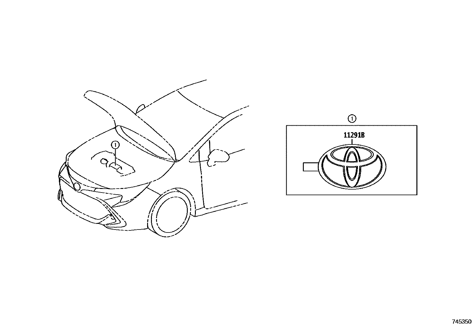 Toyota COROLLA 警示铭牌(车外和车内) EPC diagram — 745350