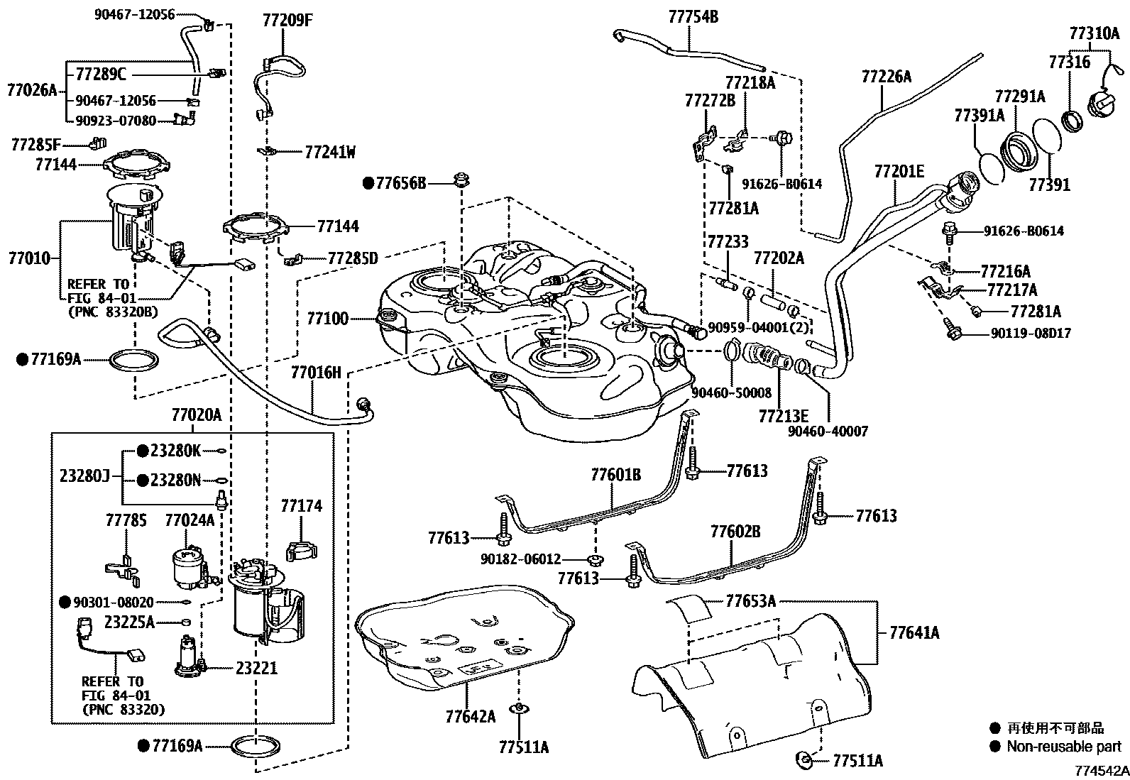 Toyota COROLLA 燃油箱和燃油管 EPC diagram — 774542A