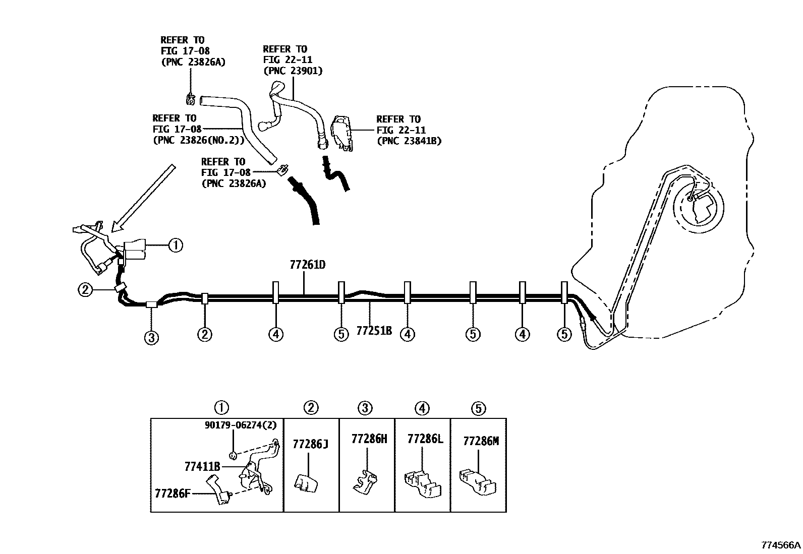 Toyota COROLLA 燃油箱和燃油管 EPC diagram — 774566A