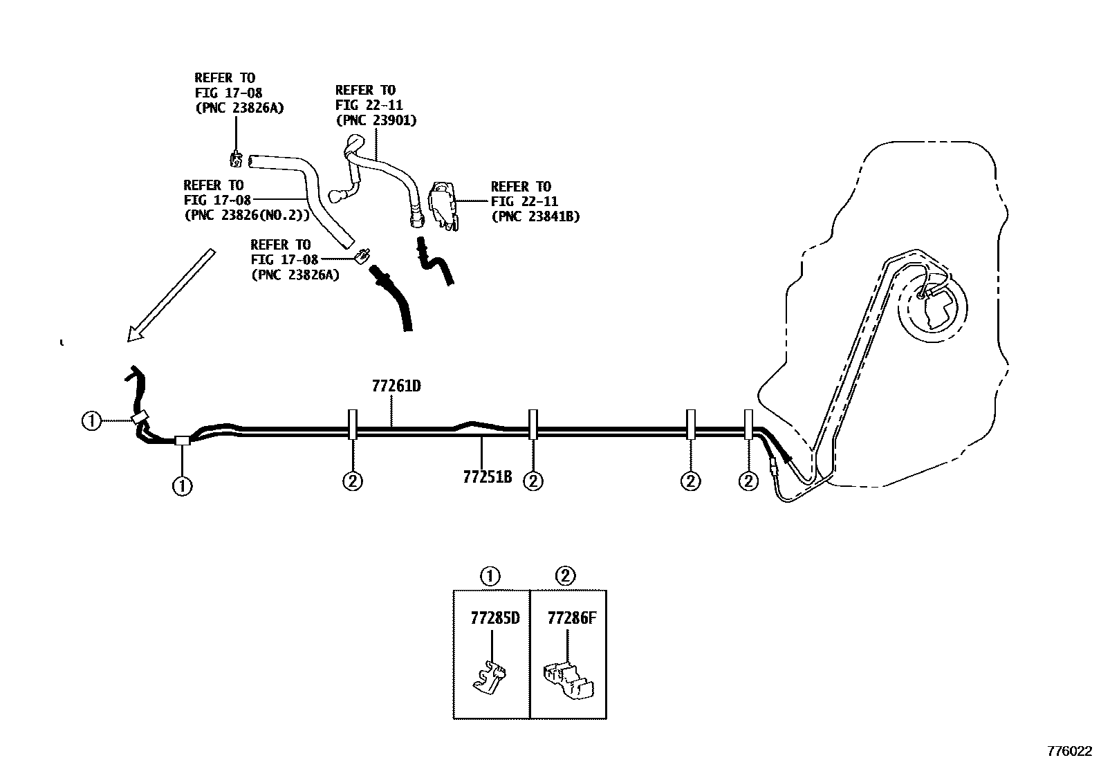 Toyota COROLLA 燃油箱和燃油管 EPC diagram — 776022