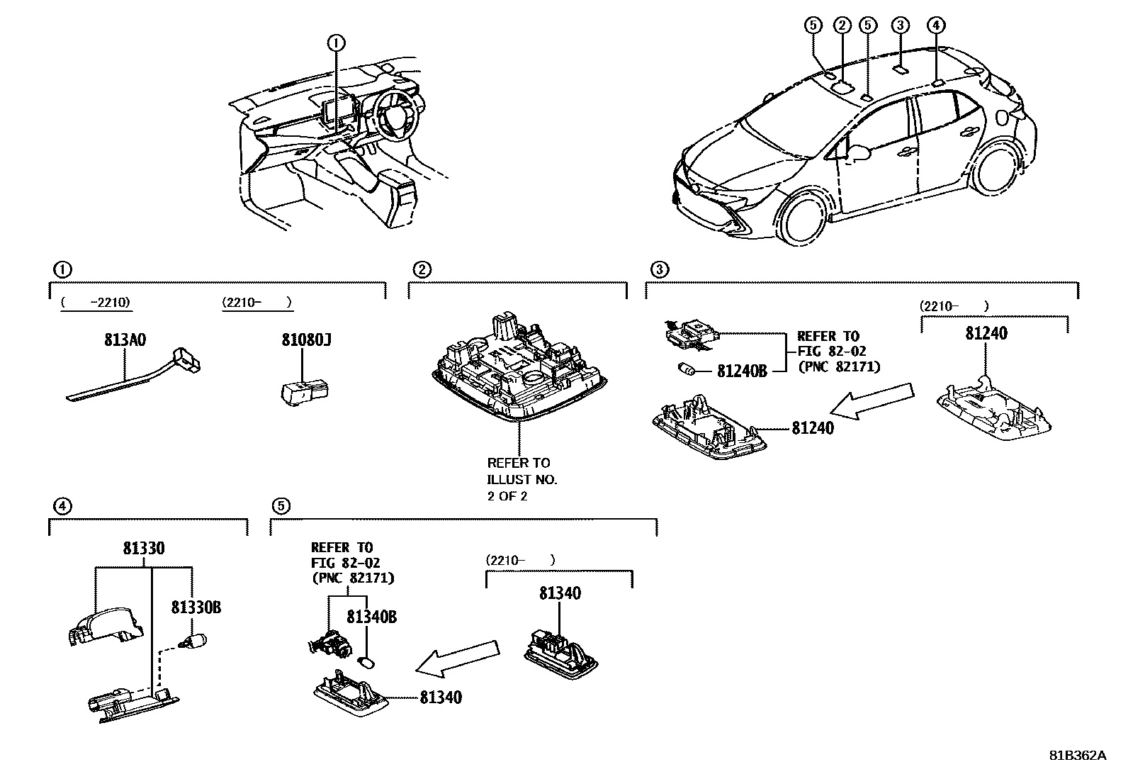 Toyota COROLLA 车内灯 EPC diagram — 81B362A