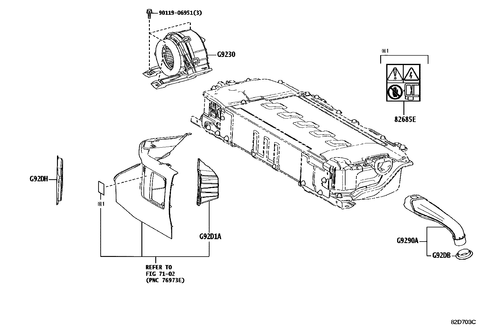Toyota COROLLA 蓄电池和蓄电池电缆 EPC diagram — 82D703C