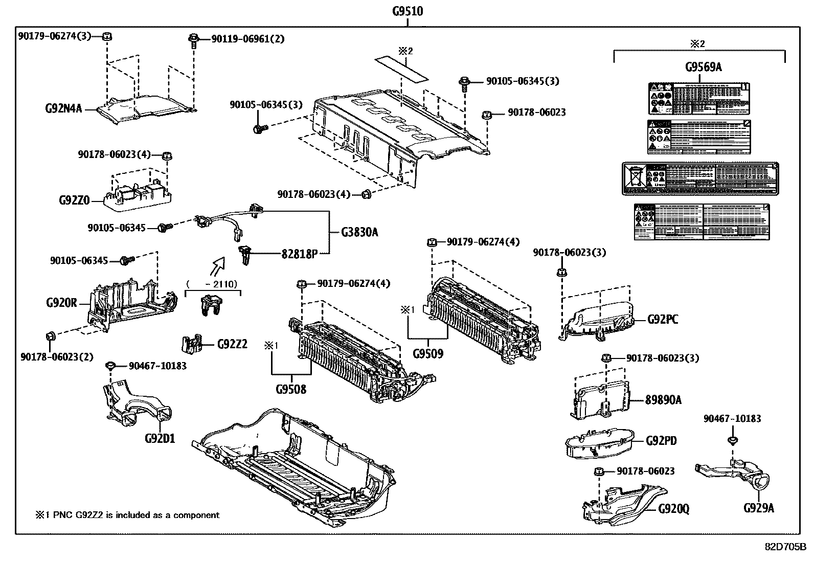 Toyota COROLLA 蓄电池和蓄电池电缆 EPC diagram — 82D705B