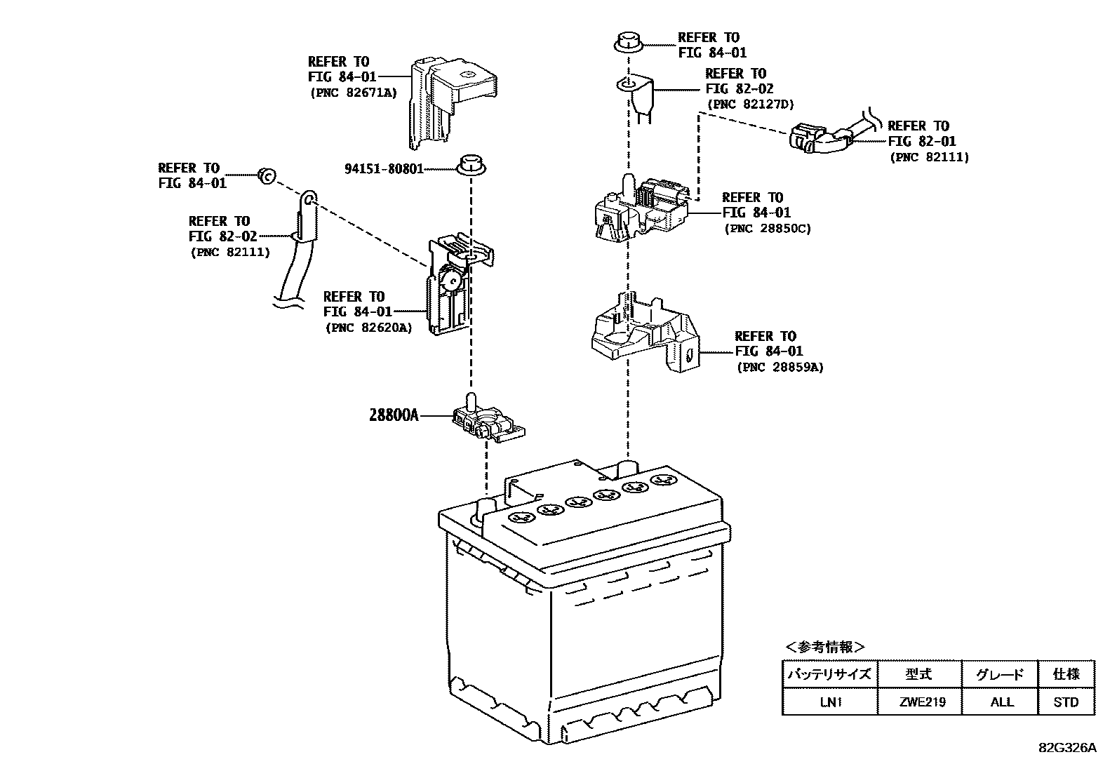 Toyota COROLLA 蓄电池和蓄电池电缆 EPC diagram — 82G326A