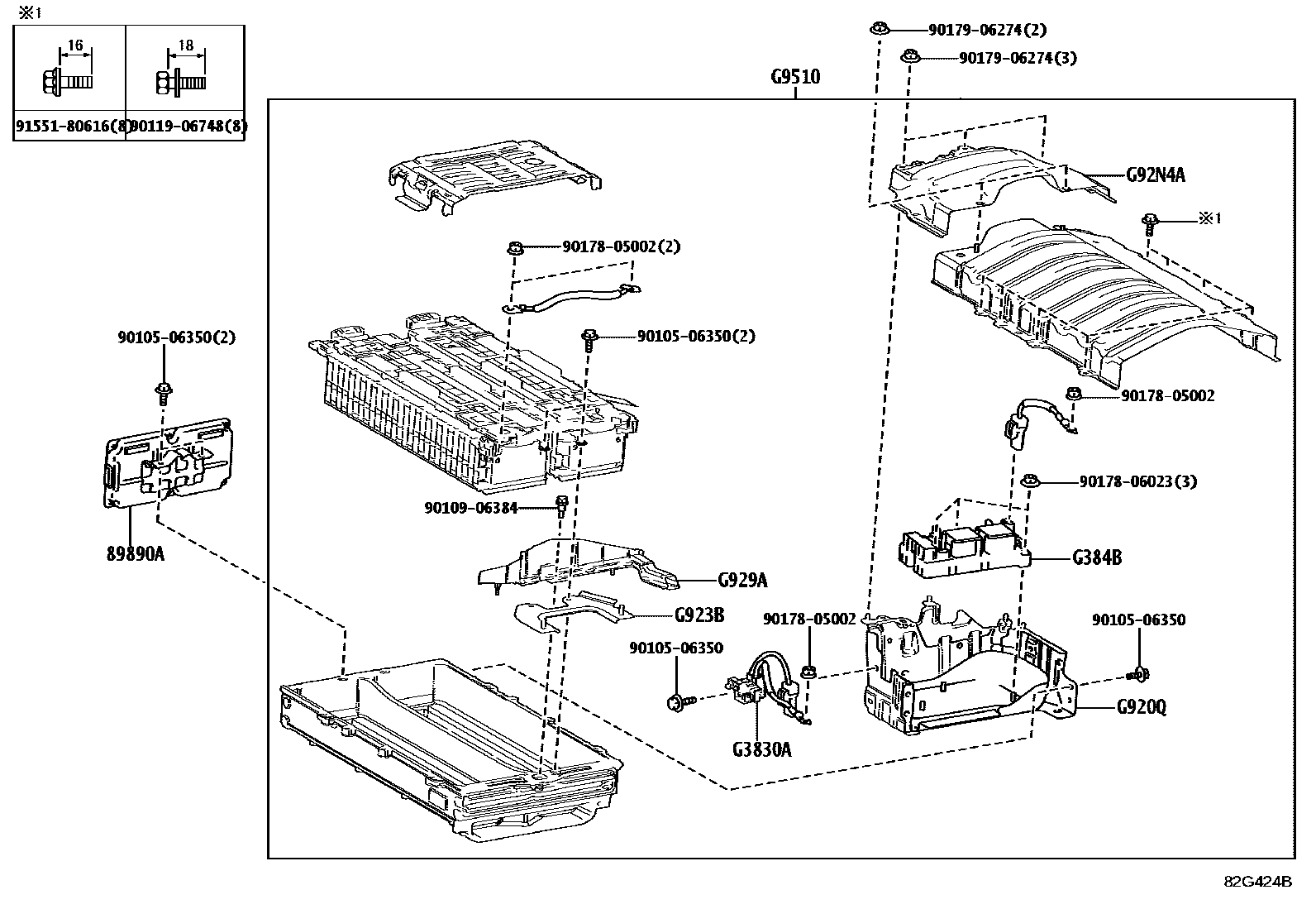 Toyota COROLLA 蓄电池和蓄电池电缆 EPC diagram — 82G424B