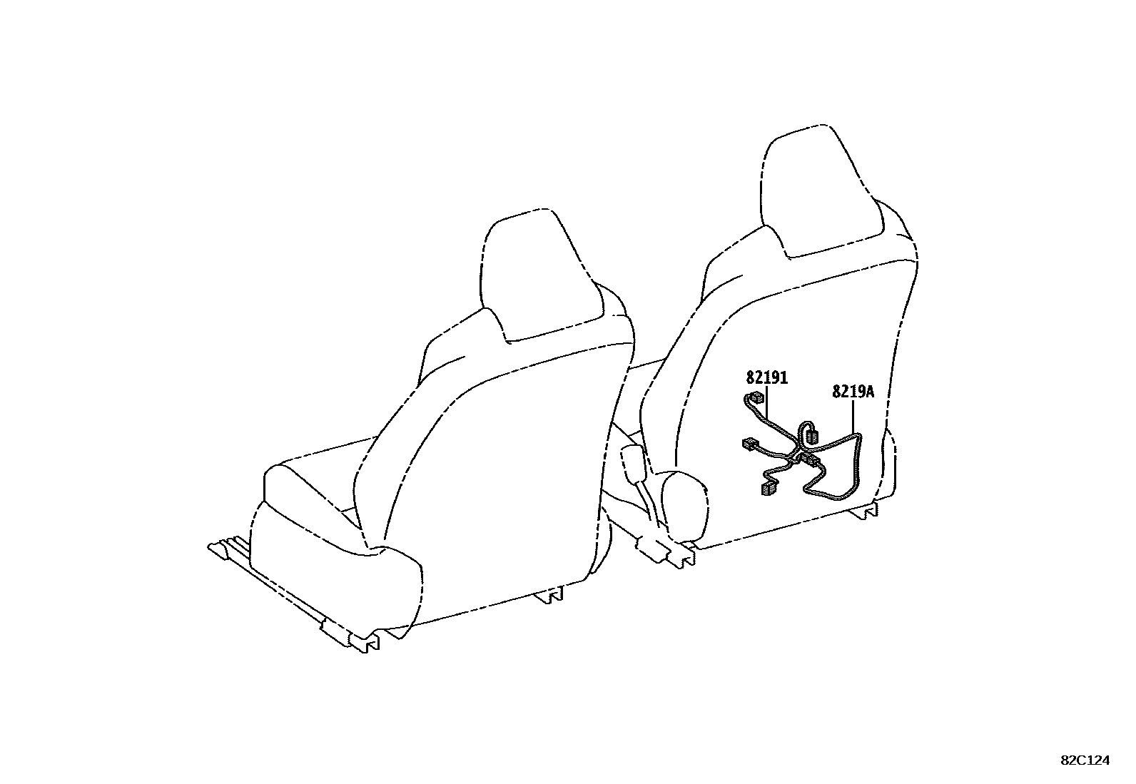 Toyota COROLLA 线束和卡夹 EPC diagram — 82C124