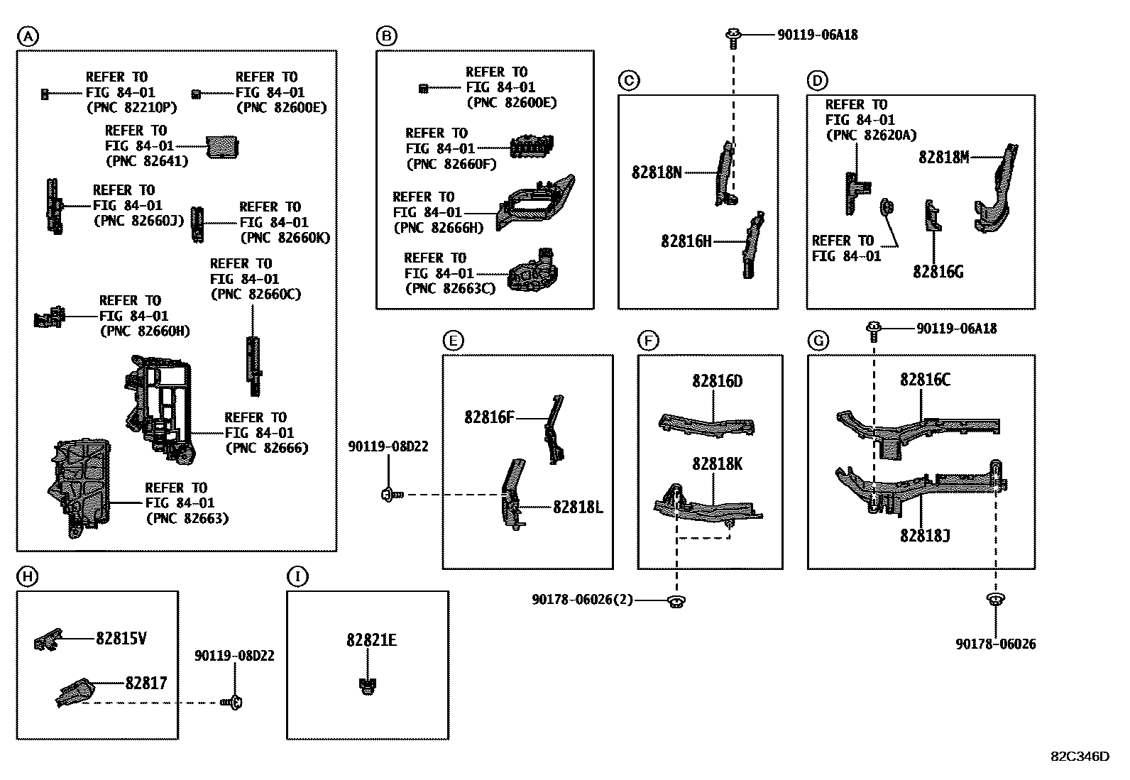 Toyota COROLLA 线束和卡夹 EPC diagram — 82C346D